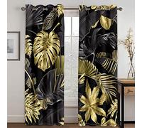 DONGSHAN Doré Feuille De Palmier Rideau Occultant - Rideaux Isolant Thermique a Oeillet - Lot de 2 Rideau Opaques Anti Bruit - pour Salon Chambre Enfant Fenetre - 140x200 cm (L x H)