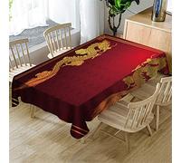 DONGSHAN Nappe de Table Rectangulaire Anti Tache Dragon Chinois Nappe Exterieur Imperméable Couverture de Table de pour Cuisine Jardin Fête, Nappe en Tissu Polyester 140x240 cm