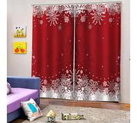 DONGSHAN Rouge Flocon de Neige Rideau Occultant Noël - Rideaux Isolant Thermique a Oeillet - Lot de 2 Rideau Opaques Anti Bruit - pour Salon Chambre Enfant Fenetre - 140x200 cm (L x H)