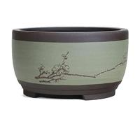 DONGSHUAI Pots De Fleurs en Céramique De Chine Chinois Vase Coloré Rond Grand Moyen Et Petit Pot De Bonsaï Plante Verte Conteneur De Jardin en Forme De Tambour Décoratif Intérieur Ou Extérieur,Vert,L