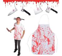 DONGSZQ Tablier d'Halloween, Halloween Tablier Sanglant, Halloween Couteau bandeau, Halloween tablier sanglant avec Couteau Sanglant, pour Fêtes Halloween, Zombie, Boucher, Cosplay, Déguisements