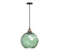 DONHEK Lampe à Suspension sphérique Vintage Industrielle, Abat-Jour Boule de Verre coloré de 20 cm dans l'ondulation de l'eau, Lampe Suspendue au Plafond rétro Loft Bar E27 en Finition Bronze (Bleu)