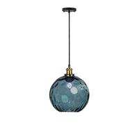 DONHEK Suspension sphérique Industrielle Vintage, Abat-Jour Boule de Verre coloré de 20 cm dans l'ondulation de l'eau, Lampe Suspendue de Plafond rétro Loft Bar E27 en Finition Bronze (Bleu) (Couleur