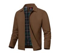 donhobo Veste légère demi-saison pour homme - Veste bomber - Fermeture éclair intégrale - Veste d'extérieur - Printemps - Automne - Coupe-vent - Avec poche zippée, café, M