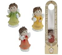 Doni Bomboniere 1 figurine ange avec soin entre les mains assorties en trois couleurs et mots différents joie amour rêves sur la boîte cadeau au-delà des symboles sacrés de l'inscription est présente