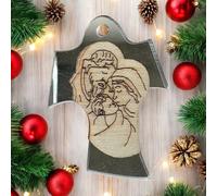 Doni Bomboniere 12 PCS Pendentif Croix Plexiglass Argent avec Bois Sainte Famille Cadeau Noël Idées Cadeaux Fermer Paquet DIY Catéchisme Sacré Chrétien Nativité Bon marché DIY Original