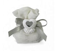Doni Bomboniere Anniversaire Lot de 12 sacs en coton rétiné blanc avec craie blanche avec cœur miroir argenté marque-places confiées mariage arrivée mariés bricolage