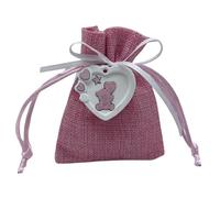 Doni Bomboniere Baptême fille 12 sacs à dragées en jute rose avec craie coeur avec ourson fête gadgets naissance premier anniversaire fille événement bricolage