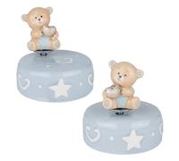 Doni Bomboniere Baptême - Lot de 1 boîtes à musique bleu ciel avec ourson pour enfant, premier anniversaire, cœur entre les mains, base ronde, ornée d'étoiles et de coeurs, idées cadeaux complètes