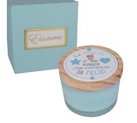 Doni Bomboniere Baptême Lot de 1 bougeoirs en verre avec bouchon premier anniversaire en bois ourson cœurs et étoiles bleues phrase Le bonheur est un voyage commençant par de petites idées cadeaux