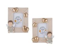 Doni Bomboniere Baptême Lot de 1 cadres photo ornés d'étoiles et de coeurs tendres anges robe pailletée cœur ou étoile sur la poitrine, idées cadeaux complètes originales bon marché