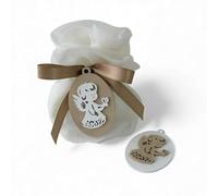 Doni Bomboniere Baptême Lot de 12 sacs à main blanc avec bois, ange, en relief, communion, enfant, confirmation, marque-place, garniture, pour fille, arrivée à faire soi-même