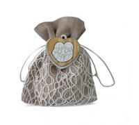 Doni Bomboniere Baptême Lot de 12 sacs en Jute Havane avec Retina Blanc avec Bois, Cœur Sainte Famille Communion Enfant Marque-place Confecté Fille Traguardo DIY