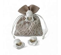 Doni Bomboniere Baptême Lot de 12 sacs en jute Havane avec toile blanche avec craie ange avec cœur de communion pour enfant, marque-places confits, pour petite fille, arrivée à faire soi-même