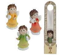 Doni Bomboniere Communion 1 figurine ange avec soin entre les mains assorties en trois couleurs et mots différents joie amour rêves sur la boîte cadeau est présente l'inscription de la lumière qui