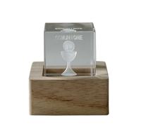 Doni Bomboniere Communion 1 pc Cube Lumineux avec Intérieur Jhs Et L'inscription Communion Intense de la Base en Bois Est Présent Un Module LED Illuminant Les Idées Cadeaux Completes Originaux