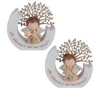 Doni Bomboniere Communion 1 pièce ange avec Aoreola et entre les mains coeur ou étoile robe symboles sacrés sur base blanche écrit le bonheur est dans votre épaule un arbre de vie idées cadeaux