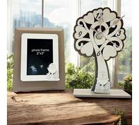 Doni Bomboniere Communion 1 pièce Orologlio en forme d'arbre de vie avec cadre photo couleur blanc et taupe symboles sacrés idéal enfant en bois double couleur