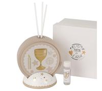 Doni Bomboniere Communion Diffuseur Ambienre En Forme de Cercle avec Base Décorée Étoiles à l'intérieur de Sont Présents Les Symboles Sacrés Sacramento Idées Cadeaux Complètes Originaux Bon Marché