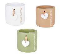 Doni Bomboniere Communion Lot de 1 pot à plantes avec cœur, pendentif confirmation, mariage, anniversaire, cordon assorti en trois modèles de phrase pure bonheur petites joies et plaisirs simples