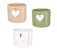 Doni Bomboniere Communion Lot de 1 pot à plantes avec cœur, pendentif confirmation, mariage, anniversaire, cordon assorti en trois modèles de phrase pure bonheur petites joies et plaisirs simples