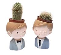Doni Bomboniere Communion Lot de 1 pot en céramique pour enfant avec visage assorti en 2 variantes bon marché pour plantes originales, économique, bricolage, enfant, thème vert