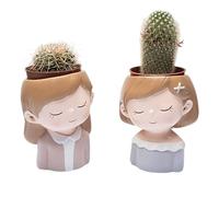 Doni Bomboniere Communion Lot de 1 vases pour fille en céramique avec visage assorti en 2 variantes bon marché pour plantes originales, économique, bricolage, fille, thème vert