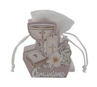 Doni Bomboniere Communion Lot de 12 boîtes pour dragées, avec sac de tirage, et sur le devant, des symboles sacrés, des idées cadeaux complètes originales bon marché