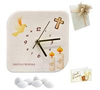 Doni Bomboniere Cresima 1 pièce Montre en cuir synthétique avec impression avec symboles sacrés Santa Colombe Croix et bougie personnalisable Artisanale complète cadeau original (modèle 23-12 x 12 cm)