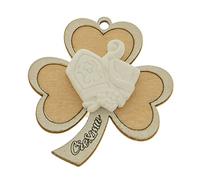 Doni Bomboniere Cresima Lot de 12 applications, en bois, avec trèfle à quatre feuilles, symboles sacrés, garçon, fille, homme, pour femme, accessoire de décoration, idées, cadeaux complets originaux