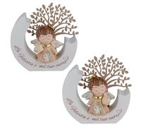 Doni Bomboniere Cresimasu 1 pièce ange avec Aoreola et entre les mains coeur ou étoile robe symboles sacrés Cresimasu base blanche écrit le bonheur est dans votre épaule un arbre de vie idées