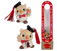 Doni Bomboniere Diplômé 1 pcs Figurine Guefetto Diplômé avec Touche Et Pompon Rouge Assortis en Deux Modèles Ou Livre entre Les Mains Le Crayon sur la Boîte Cadeau Est Présent Écrit Le Début d'un