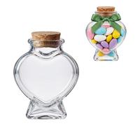 Doni Bomboniere Lot de 10 bouteilles décoratives en forme de cœur, 8 x 6 x 4 cm, transparents, bouchon en liège, personnalisables, pour mariage, baptême, naissance, confirmation, communion, remise de