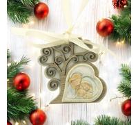 Doni Bomboniere Lot de 12 crochets cœur et arbre de vie en bois avec sainte famille cadeau Noël idées cadeaux fermer paquet bricolage catéchisme sacré chrétien nativité économique bricolage original