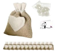 Doni Bomboniere Lot de 12 sachets de jute naturelle, tissus, couleur blanche, sachets de dragées, blanches personnalisables, marque-places pour mariés, dragées, bricolage