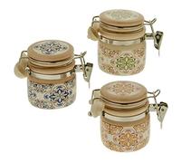Doni Bomboniere Lot de 6 bocaux en céramique et bois, motifs faïence et porte-épices confits, marque-places anniversaire confirmation communion avec cuillère (petit)