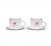Doni Bomboniere Mariage 1 lot de 2 tasses avec soucoupe anniversaire assortiment en deux modèles et phrases idées cadeaux complètes originales bon marché