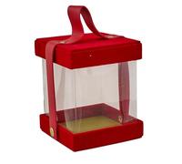 Doni Bomboniere Mariage 1 pcs Boîte Carré avec Une Partie Anniversaire Graduation Centrale Transparent Base Et Couvercle Rouge Poignée Coordonnée Moyenne Idées Cadeaux Complètes Original Bon Marché