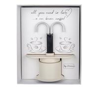 Doni Bomboniere Mariage 1 pcs Cafetière 2 Tasses avec Anniversaire Détail Boîte Écrite Intérieure all You Need Is Love Et Un Bon Café Idées Cadeaux Complètes Originaux Pas Cher