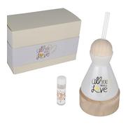 Doni Bomboniere Mariage 1 pcs Diffuseur Essence En Forme D'anniversaire Bouteille avec Inscription all You Need Is Love sur Base en Bois à l'intérieur Un Module LED Idées Cadeau Complet Original