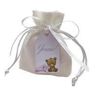 Doni Bomboniere Naissance Fille 12 pcs Sacs Jute Blanc Porte-dragées avec Ours en peluche Rose Personnalisable Événement Gadget Bon Marché Utile Idée originale DIY