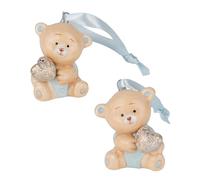Doni Bomboniere Naissance Lot de 12 crochets tendres ourson bleu ciel pour enfant Premier anniversaire avec cœur entre les mains assorties en deux modèles Idées cadeaux complètes originales bon marché