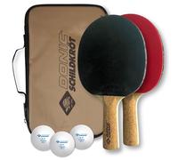 Donic Schildkröt Set de Tennis de Table Persson 500, 2 Raquettes avec Poignée en Liège, 3 Balles 2-Étoiles de Qualité, Sac de Haute Qualité, 788490, Noir/Rouge/Brun