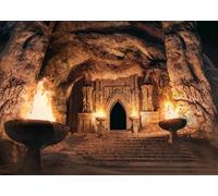 Donjon de château médiéval Sombre avec des Torches brûlantes, Grotte de catacombes effrayantes, arrière-Plan de Photographie de fête d'halloween 300cmx200cm