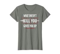 Donjons & Dragons What Doesn't Kill You Gives You XP T-Shirt, Femme, Vert Kaki chiné, M