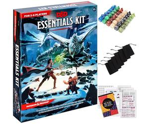 Donjons et Dragons Boîte d’initiation, kit de démarrage jeu de société DND 5e édition pour débutant avec 6 jeux de dés, sacs en flanelle, figurines, héros, écran maître, contenu imprimable