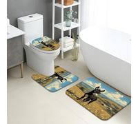 Donkey Lot de 3 tapis de salle de bain vintage en mousse à mémoire de forme, absorbants, antidérapants, lavables en forme de U, campagne rustique, à séchage rapide