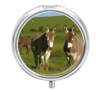 Donkey on Green Meadow Pilulier à 3 compartiments étanche pour poche ou sac à main Mini pilulier de médicaments et vitamines