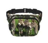 Donkey On Green Meadow Sac banane carré double couche Sac de poitrine Sac à bandoulière Sac de course à pied Voyage Randonnée, Noir , Taille unique