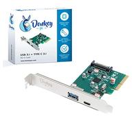 Donkey pc Carte d'extension PCI Express avec 1 Port USB 3.1 Type A + 1 Port USB 3.1 Type C Adaptateur Pci Express vers USB et Type C Plug & Play + Hot Swap, Transfert 10Gbps.